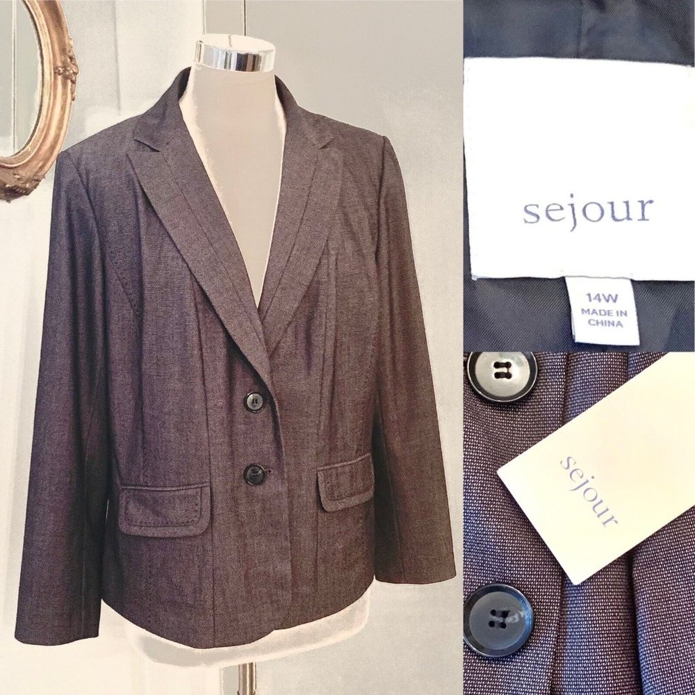 NWT Sejour Slate Gray Career Blazer Jacket Size 14W  Sz 14 New